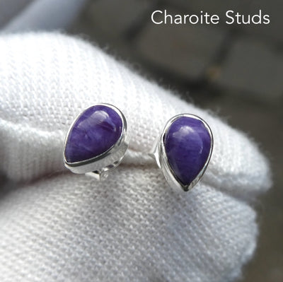 Charoite Stud Earrings | Teardrop Cabochon | 925 Sterling silver | Spiritual Powers | Courage on the Path | Genuine Gemstones Crystal Heart Australia est 1986