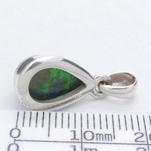 Load image into Gallery viewer, Black Opal Pendant | Ethiopian | Teardrop | Green Red Flashes | Simple Bezel Setting | Open Back | | 925 Silver | Genuine Gems from Crystal Heart Australia 1986