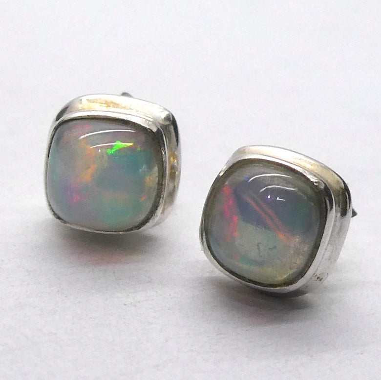 Ethiopian Opal Stud Earring | 6.5 mm Squares | good colour flash | 925 Sterling Silver | Genuine Gems from Crystal Heart Australia since 1986