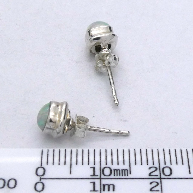 Ethiopian Opal Stud Earring | 6.5 mm Squares | good colour flash | 925 Sterling Silver | Genuine Gems from Crystal Heart Australia since 1986