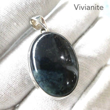 Load image into Gallery viewer, Vivianite Pendant | Oval Cabochon | 925 Sterling Silver | Bezel Set | Open Back | personal intuition | healing | Genuine Gems Crystal Heart Melbourne 1986