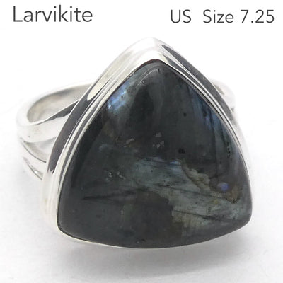 Larvikite Ring | Triangle | 925 Sterling Silver | US Size 7.25 | AUS Size O | Psychic Abilities | Grounding & Cleansing  | Crystal Heart Melbourne est 1986