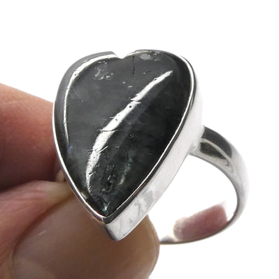 Larvikite Ring | Heart | 925 Sterling Silver | US Size 8 | AUS Size P1/2  | Psychic Abilities | Grounding & Cleansing  | Crystal Heart Melbourne est 1986