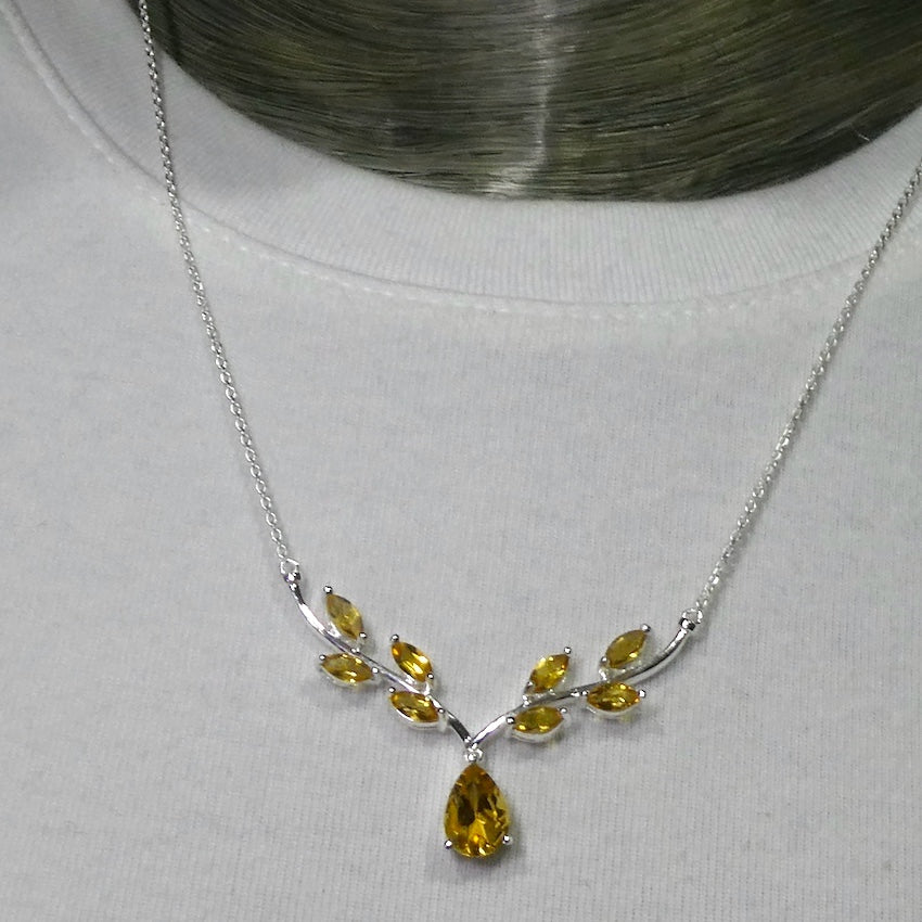 Citrine Gemstone Necklace | 9 Faceted AAA stones | Natural design | 925 Sterling Silver  | Genuine Gems from Crystal Heart Melbourne Australia since 1986
