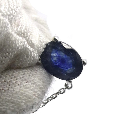 Sapphire Necklace with fine chain, 925 Sterling Silver