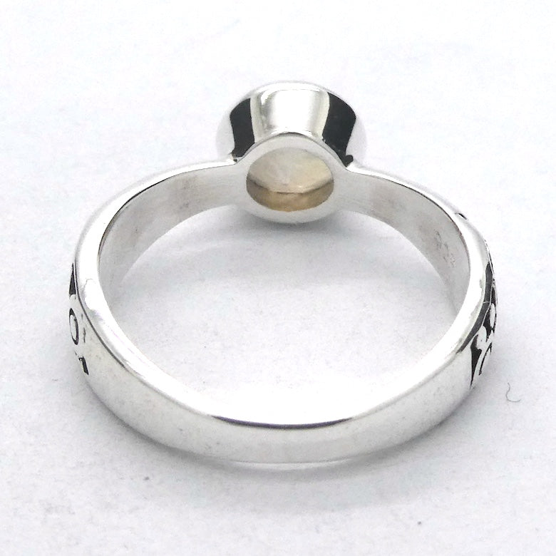 Moonstone Ring, Ethnic Band, Faceted Round, 925 Silver, gd2