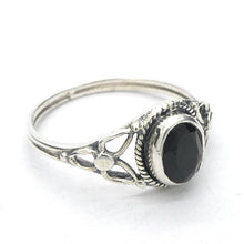 Load image into Gallery viewer, Dainty Black Onyx Ring  Faceted Oval | 925 Sterling silver | Silver Flower | US size 5,6,7,8,9, 10 | Crystal Heart Melbourne Australia since 1986