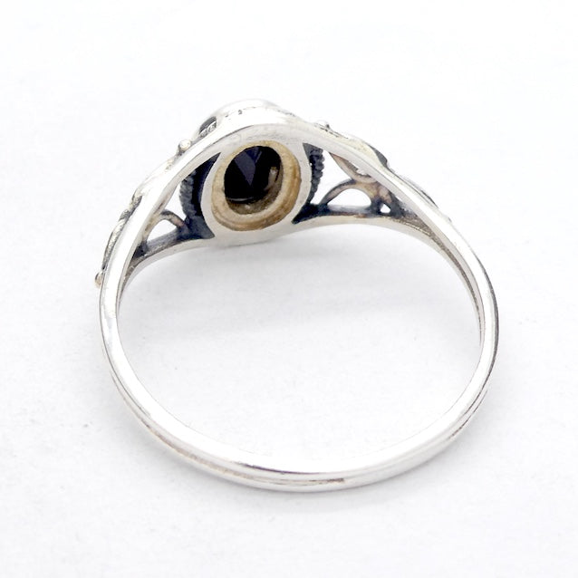 Dainty Black Onyx Ring  Faceted Oval | 925 Sterling silver | Silver Flower | US size 5,6,7,8,9, 10 | Crystal Heart Melbourne Australia since 1986