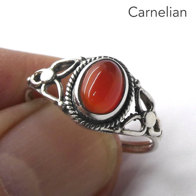 Carnelian Ring | Oval Cabochon | 925 Sterling  | Rope work & Celtic Flower  | US size 5 | 6 | 7 | 8 | 9 | 10 | Leo Virgo Stone | Crystal Heart Melbourne est 1986