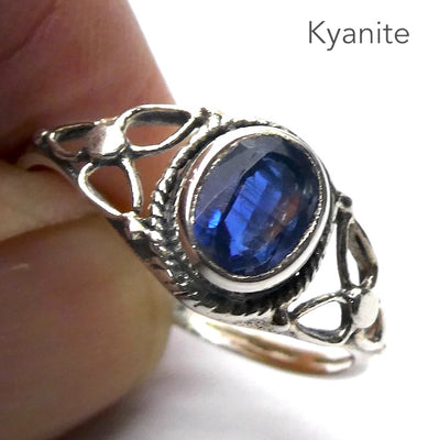 Kyanite Ring | 925 Sterling  | Sapphire Blue | Rope work & Celtic Flower  | US size 5 | 6 | 7 | 8 | 9 | 10 | Gemini  Cancer Stone | Crystal Heart Melbourne 1986
