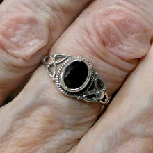 Load image into Gallery viewer, Dainty Black Onyx Ring  Faceted Oval | 925 Sterling silver | Silver Flower | US size 5,6,7,8,9, 10 | Crystal Heart Melbourne Australia since 1986