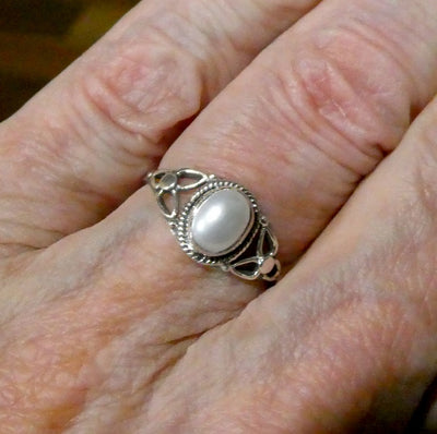 Freshwater Pearl Ring |  925 Sterling  | Rope work & Celtic Flower  | US size 5 | 6 | 7 | 8 | 9 | 10 | Gemini  Cancer Stone | Crystal Heart Melbourne est 1986