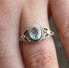 Aquamarine Ring, Faceted Oval, Celtic Flower, 925 Sterling Silver