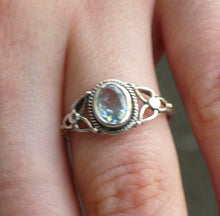 Load image into Gallery viewer, Aquamarine Ring, Faceted Oval, Celtic Flower, 925 Sterling Silver