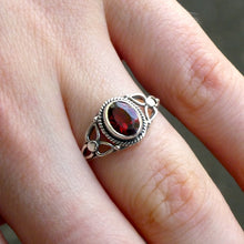 Load image into Gallery viewer, Garnet Ring | Faceted Oval | 925 Sterling  | Rope work &amp; Celtic Flower  | US size 5 | 6 | 7 | 8 | 9 | 10 | Leo Virgo Stone | Crystal Heart Melbourne est 1986