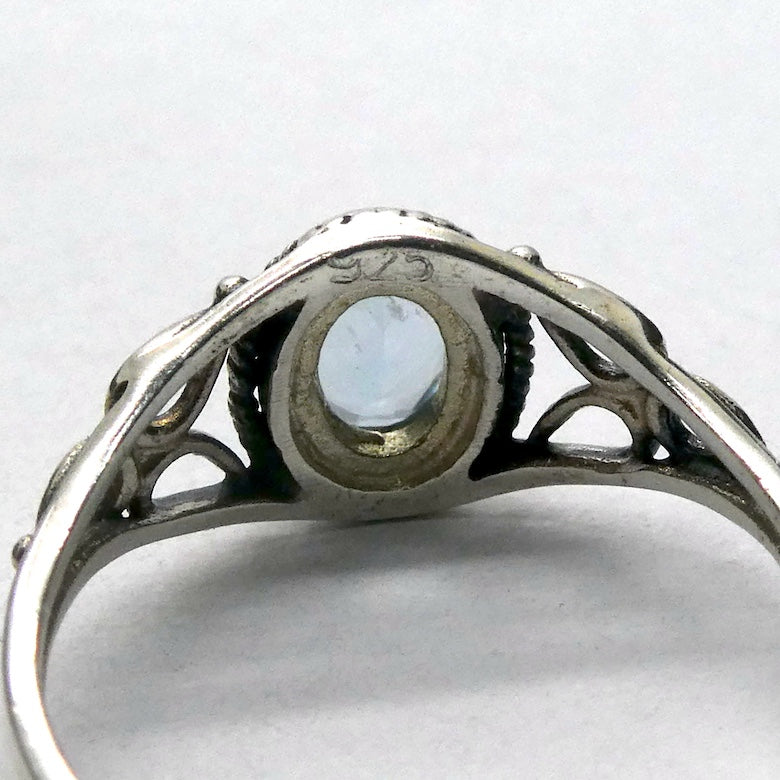 Aquamarine Ring, Faceted Oval, Celtic Flower, 925 Sterling Silver