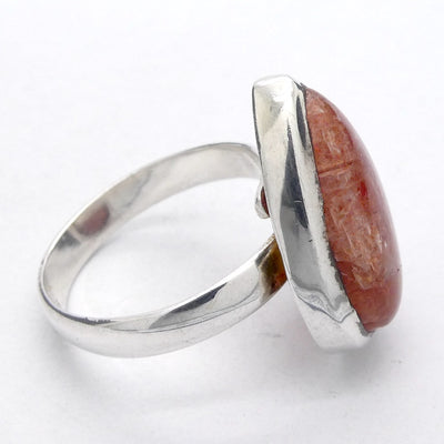 Sunstone Ring | Sparkly Teardrop Cabochon | 925 Sterling Silver | Ornate Border | US Size 8 to 10 | Positive  emotions | Genuinegems Crystal Heart Melbourne est 1986