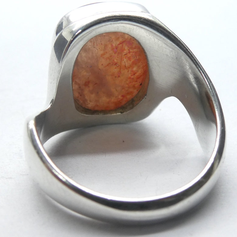 Sunstone Ring | Sparkly Oblong Cabochon | 925 Sterling Silver | Thick Asymetric Band | US Size 6.5| Positive emotions | Genuine gems Crystal Heart Melbourne 1986