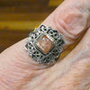 Sunstone Ring | Sparkly Square Cabochon | 925 Sterling Silver | Ornate Border | US Size 7 | Positive emotions | Genuine Gems from Crystal Heart Melbourne est…