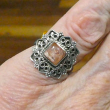Load image into Gallery viewer, Sunstone Ring | Sparkly Square Cabochon | 925 Sterling Silver | Ornate Border | US Size 7 | Positive emotions | Genuine Gems from Crystal Heart Melbourne est…