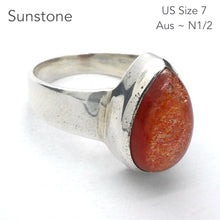 Load image into Gallery viewer, Sunstone Ring | Sparkly Teardrop Cabochon | 925 Sterling Silver | US Size 7 | Positive emotions | Genuine gems Crystal Heart Melbourne 1986