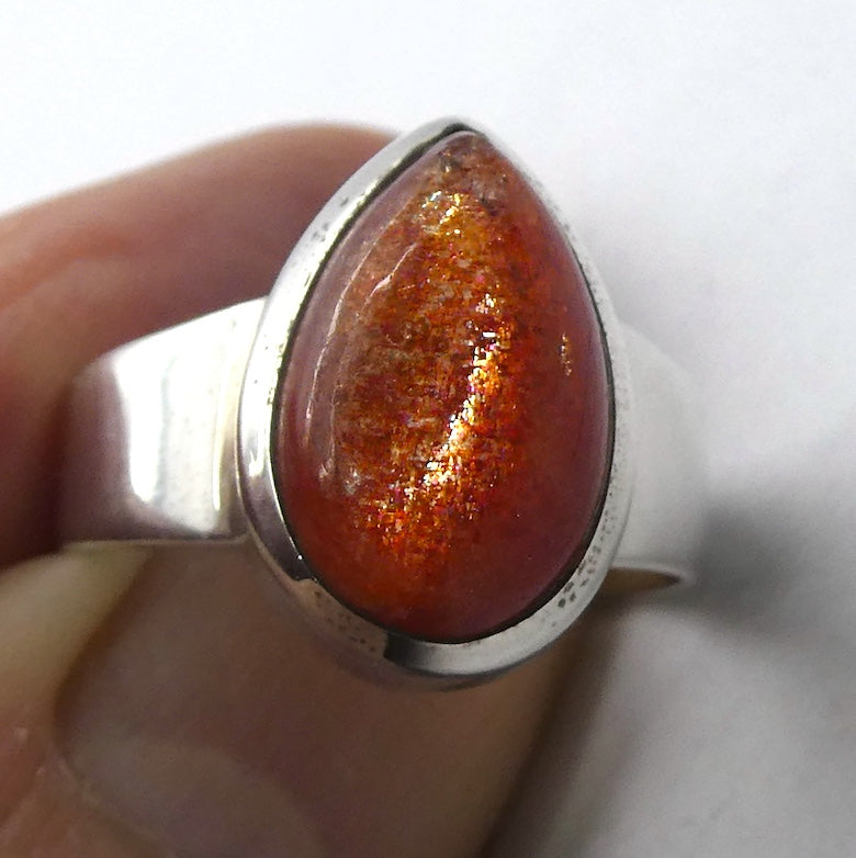 Sunstone Ring | Sparkly Teardrop Cabochon | 925 Sterling Silver | US Size 7 | Positive emotions | Genuine gems Crystal Heart Melbourne 1986