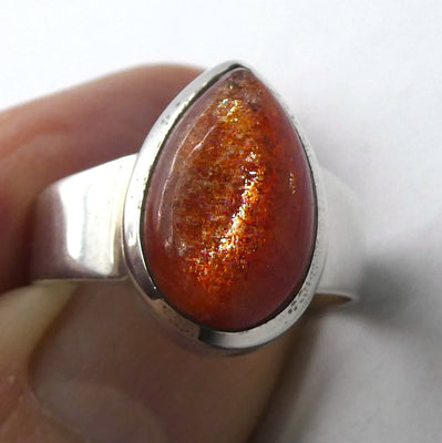 Sunstone Ring | Sparkly Teardrop Cabochon | 925 Sterling Silver | US Size 7 | Positive emotions | Genuine gems Crystal Heart Melbourne 1986