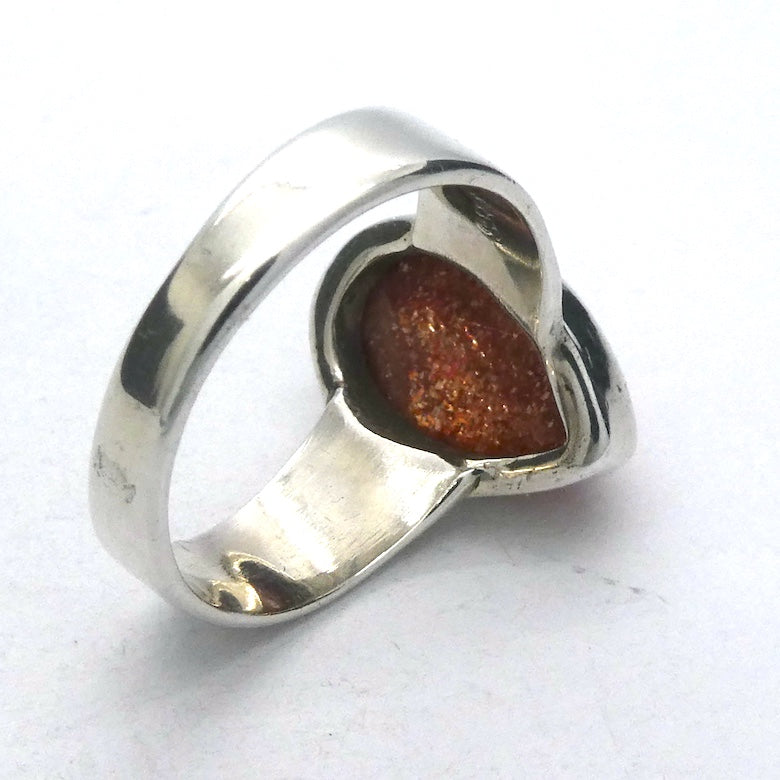 Sunstone Ring | Sparkly Teardrop Cabochon | 925 Sterling Silver | US Size 7 | Positive emotions | Genuine gems Crystal Heart Melbourne 1986