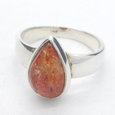 Sunstone Ring, Teardrop Cabochon, 925 Sterling Silver,  r5