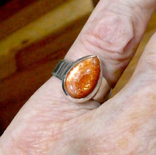 Load image into Gallery viewer, Sunstone Ring | Sparkly Teardrop Cabochon | 925 Sterling Silver | US Size 7 | Positive emotions | Genuine gems Crystal Heart Melbourne 1986