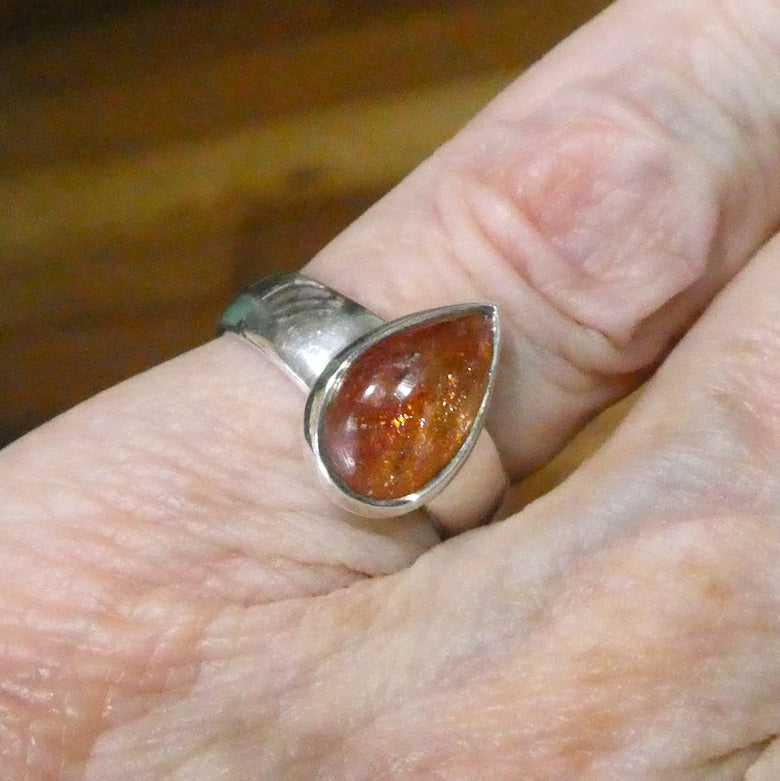 Sunstone Ring, Teardrop Cabochon, 925 Sterling Silver,  r5