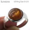 Sunstone Ring | Sparkly RoundCabochon | 925 Sterling Silver | US Size 6 to 8 | Positive emotions | Genuine gems Crystal Heart Melbourne 1986