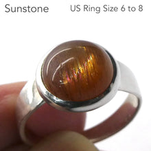 Load image into Gallery viewer, Sunstone Ring | Sparkly RoundCabochon | 925 Sterling Silver | US Size 6 to 8 | Positive emotions | Genuine gems Crystal Heart Melbourne 1986