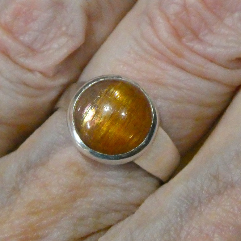 Sunstone Ring | Sparkly RoundCabochon | 925 Sterling Silver | US Size 6 to 8 | Positive emotions | Genuine gems Crystal Heart Melbourne 1986