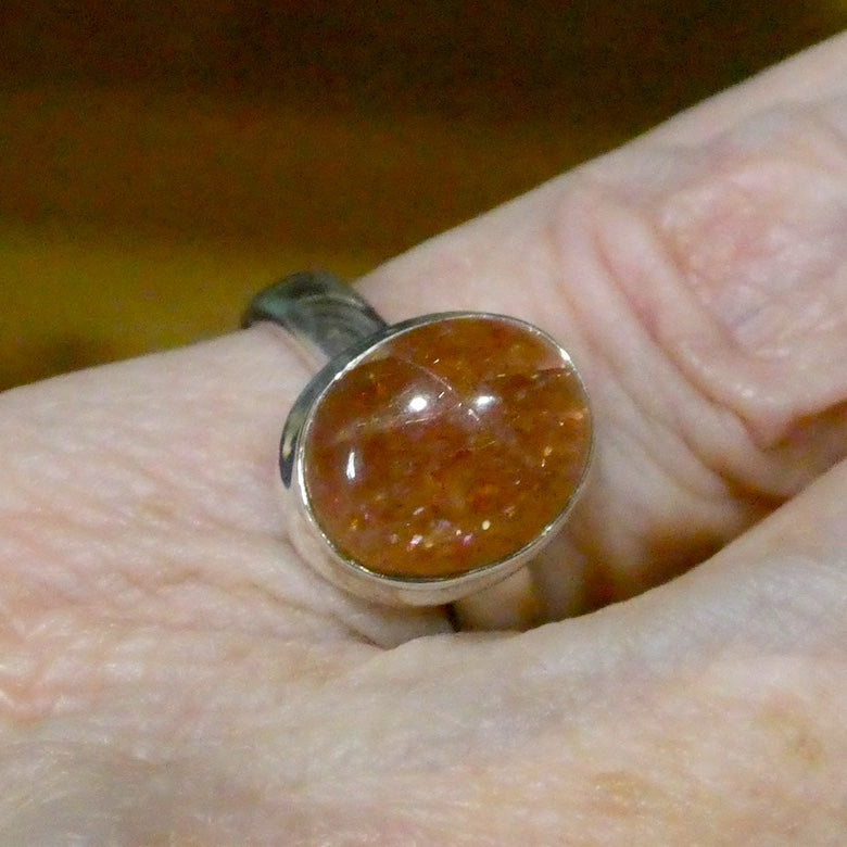 Sunstone Ring | Sparkly Oval Cabochon | 925 Sterling Silver | US Size 7 | AUS Size N1/2 | Positive emotions | Genuine gems Crystal Heart Melbourne 1986