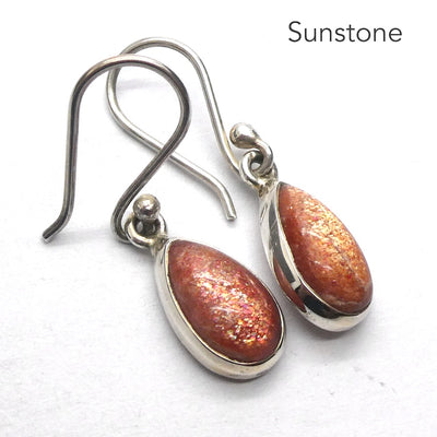 Sunstone Earrings | Sparkly Teardop Cabochons | 925 Sterling Silver | Leo Stone | Positive emotions | Genuine gems Crystal Heart Melbourne Australia  since 1986