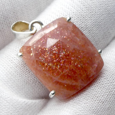 Sunstone Pendant | Faceted Square | Rainbow Sunflakes | 925 Sterling Silver | Leo Stone | Positive emotions | Genuine gems Crystal Heart Melbourne Australia  since 1986