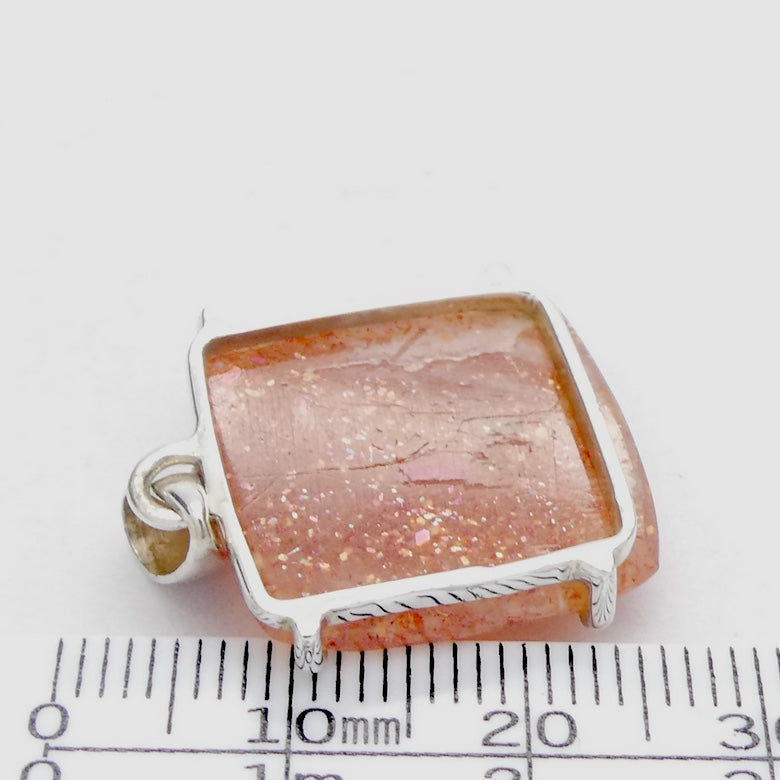 Sunstone Pendant | Faceted Square | Rainbow Sunflakes | 925 Sterling Silver | Leo Stone | Positive emotions | Genuine gems Crystal Heart Melbourne Australia  since 1986