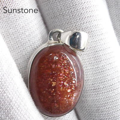 Sunstone Pendant | Oval Cabochon | Rainbow Sunflakes | 925 Sterling Silver | Leo Stone |Positive emotions | Crystal Heart Melbourne Australia  since 1986