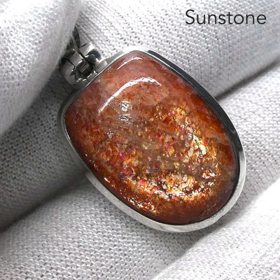 Sunstone Pendant | Shield Cabochon | Rainbow Sunflakes | 925 Sterling Silver | Leo Stone | Positive emotions | Crystal Heart Melbourne Australia  since 1986
