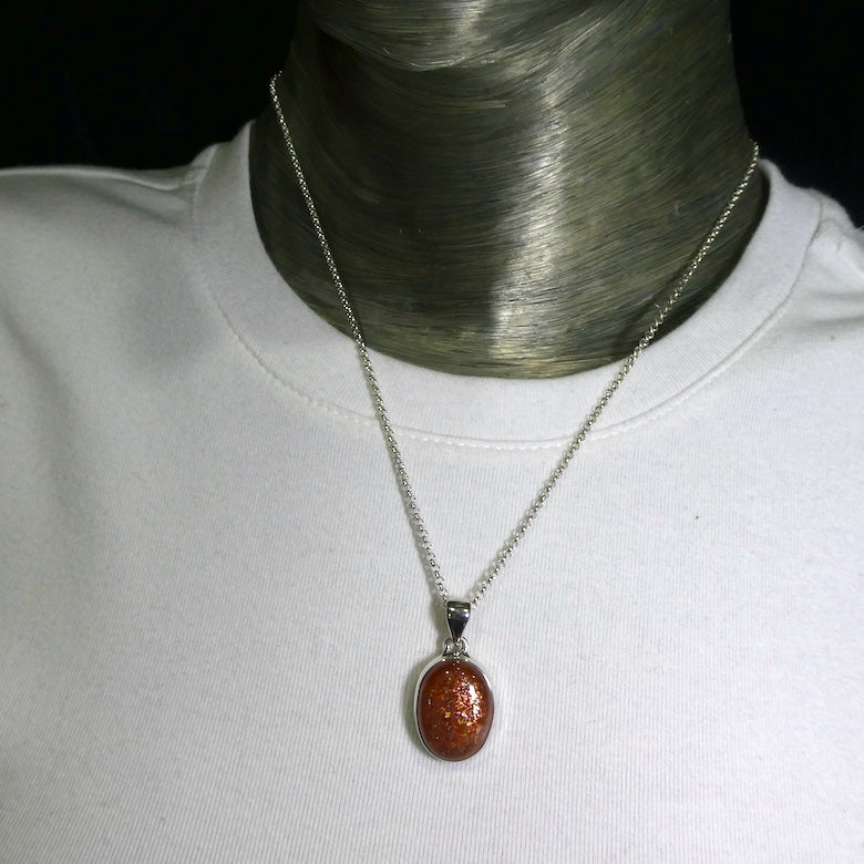 Sunstone Pendant | Oval Cabochon | Rainbow Sunflakes | 925 Sterling Silver | Leo Stone |Positive emotions | Crystal Heart Melbourne Australia  since 1986