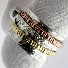 Load image into Gallery viewer, Hammered Silver Ring with Spinning 3 tone band &amp; Freshwater Pearl | 925 Sterling Silver | Crystal Heart Melbourne Australia since 1986