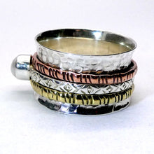 Load image into Gallery viewer, Hammered Silver Ring with Spinning 3 tone band &amp; Freshwater Pearl | 925 Sterling Silver | Crystal Heart Melbourne Australia since 1986