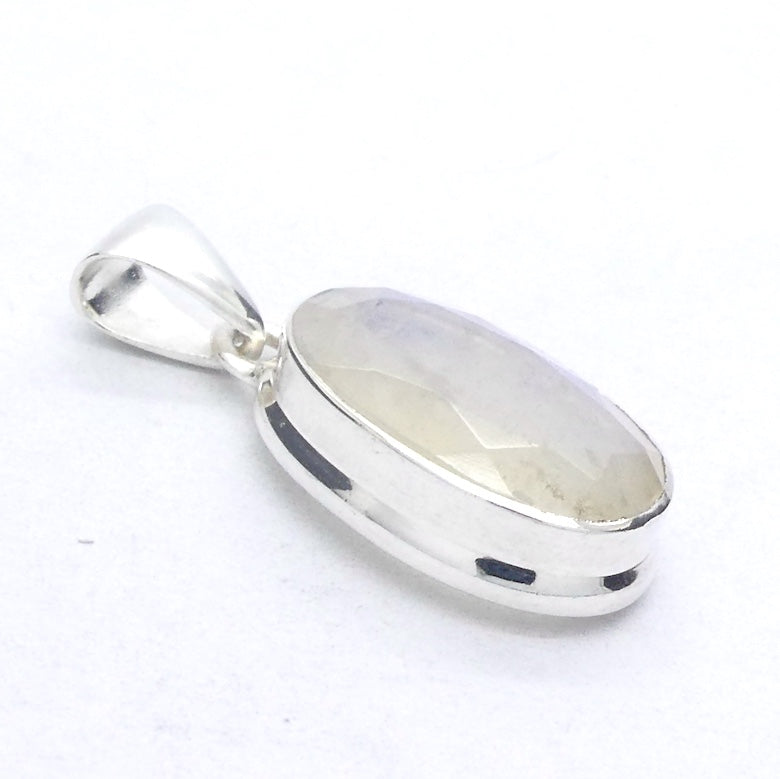 Rainbow Moonstone Pendant | Blue Flash | Faceted Oval | 925 Sterling Silver | Bezel Set | Open Back | Cancer Libra Scorpio | Genuine Gems from Crystal Heart Melbourne Australia 1986