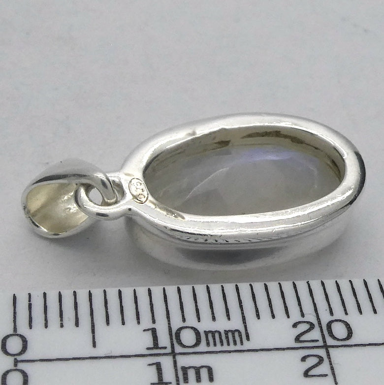 Rainbow Moonstone Pendant | Blue Flash | Faceted Oval | 925 Sterling Silver | Bezel Set | Open Back | Cancer Libra Scorpio | Genuine Gems from Crystal Heart Melbourne Australia 1986