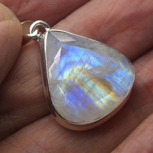Load image into Gallery viewer, Rainbow Moonstone Pendant | Blue Flash | Faceted Teardrop | 925 Sterling Silver | Bezel Set | Open Back | Cancer Libra Scorpio | Genuine Gems from Crystal Heart Melbourne Australia 1986