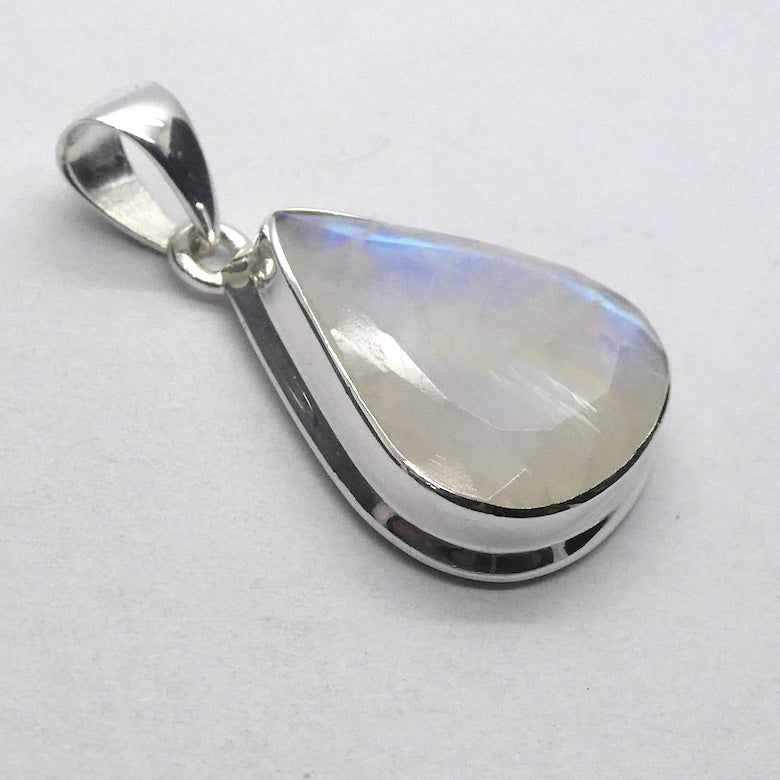 Rainbow Moonstone Pendant | Blue Flash | Faceted Teardrop | 925 Sterling Silver | Bezel Set | Open Back | Cancer Libra Scorpio | Genuine Gems from Crystal Heart Melbourne Australia 1986