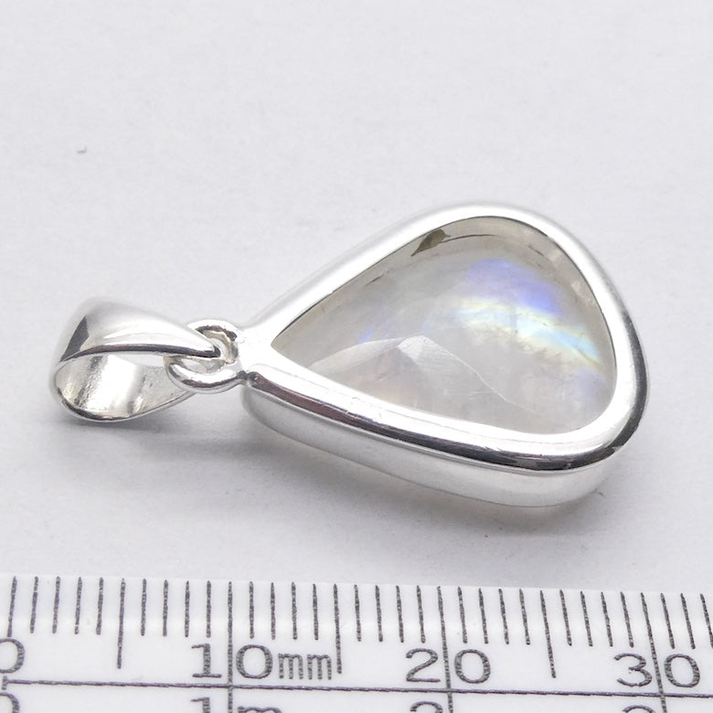 Rainbow Moonstone Pendant | Blue Flash | Faceted Teardrop | 925 Sterling Silver | Bezel Set | Open Back | Cancer Libra Scorpio | Genuine Gems from Crystal Heart Melbourne Australia 1986