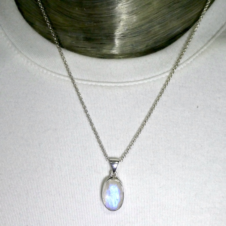 Rainbow Moonstone Pendant | Blue Flash | Faceted Oval | 925 Sterling Silver | Bezel Set | Open Back | Cancer Libra Scorpio | Genuine Gems from Crystal Heart Melbourne Australia 1986