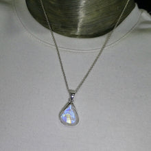 Load image into Gallery viewer, Rainbow Moonstone Pendant | Blue Flash | Faceted Teardrop | 925 Sterling Silver | Bezel Set | Open Back | Cancer Libra Scorpio | Genuine Gems from Crystal Heart Melbourne Australia 1986